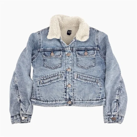 GAP | Kids Sherpa Icon Blue Denim Jean Jacket | Size L - Picture 8 of 8
